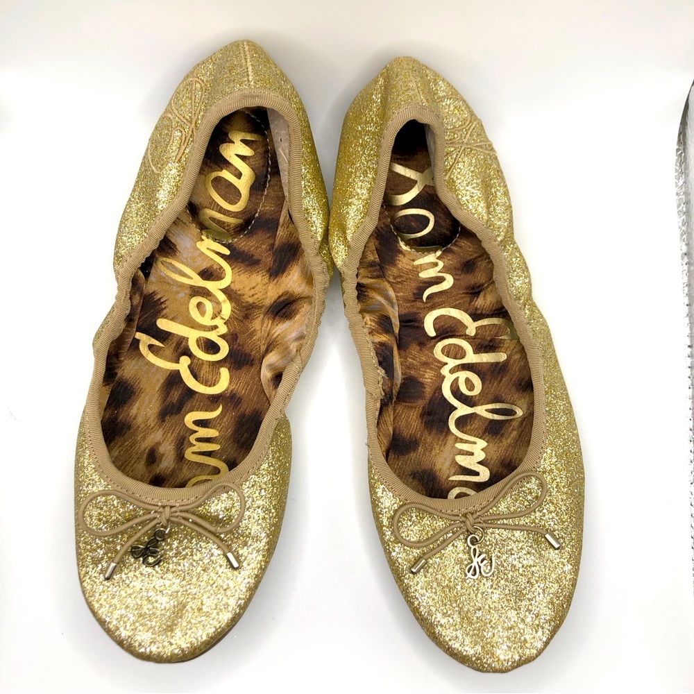 ‼️SALE‼️ ✨HPx2✨SAM EDELMAN ‘Fiona’ Girls Ballet Flat in Glitter Gold, Girls 4.5